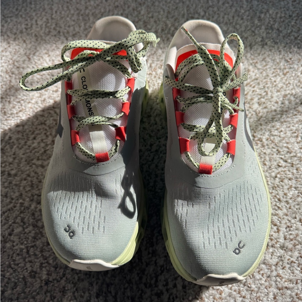 On Running Gray and Green Sneakers cloud monster